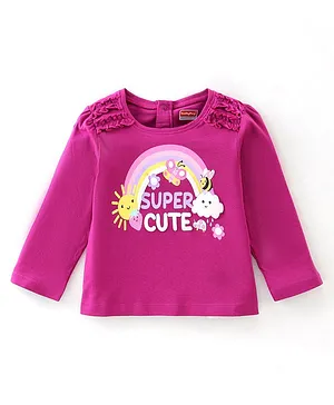 Babyhug Cotton Knit Full Sleeves T-Shirt with Butterflies Printed - Purple