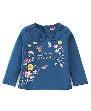 Babyhug 100% Cotton Knit Full Sleeves T-Shirt With Floral Graphics - Navy Blue
