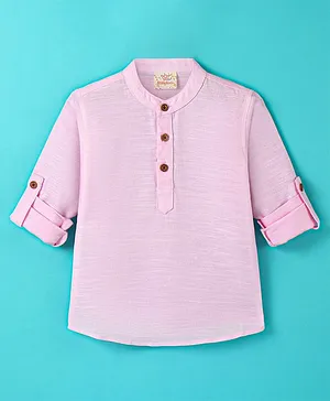 Rikidoos Full Sleeves Solid Kurta Style Shirt - Baby Pink