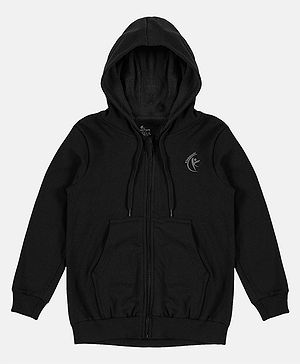 Kiddopanti Full Sleeves Solid Zipper  Hooded Sweatshirt - Jet Black