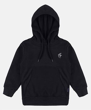 Kiddopanti Full Sleeves Solid Hooded Sweatshirt  - Jet Black