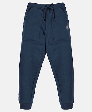 Kiddopanti Brand Name Placement Printed Fleece Track Pant - Navy Blue