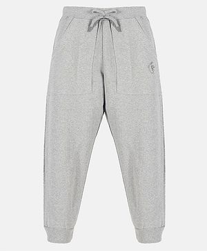 Kiddopanti Brand Name Placement Printed Fleece Track Pant - Melange Grey