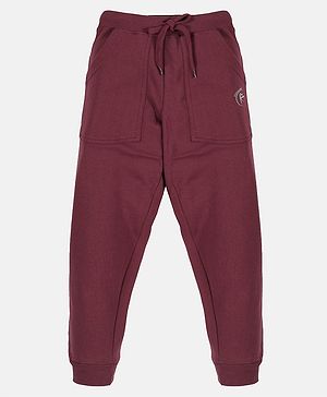 Kiddopanti Brand Name Placement Printed Fleece Track Pant - Maroon