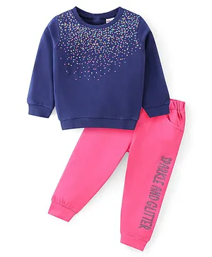 Babyhug Cotton Knit Full Sleeves Circle Printed T-Shirt & Lounge Pant Set - Blue & Pink