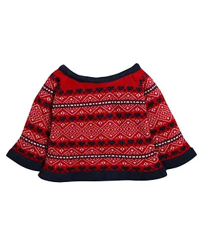 Little Angels Full Sleeves Woven Band Designed Detailed Pullover - Red
