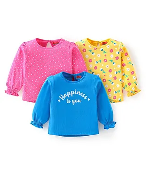 Babyhug 100% Cotton Knit Full Sleeves Top Floral Print Pack Of 3 - Multicolor