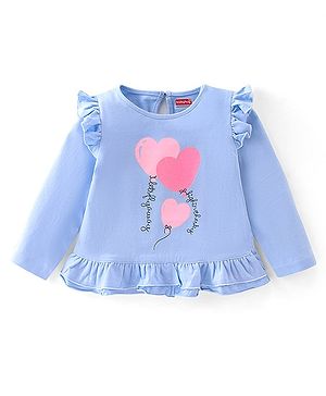 Babyhug Cotton Knit Full Sleeves Tee With Heart Graphics & Frill Detailing- Purple Melange