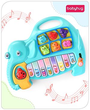 Babyhug Musical Elephant Piano for Kids|Light-Up Keys with Sa Re Ga Ma Notes & Animal Sounds|BIS|Sensory, Fine Motor & Musical Skills|Fun Learning with Tunes & Quiz Mode