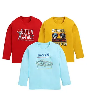 Nottie Planet Pack Of 3  Full Sleeves Space & Speed Text Printed Tees -  Red Yellow & Blue