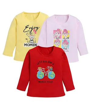 Nottie Planet Pack Of 3 Full Sleeves Car & Text Printed Tee - Yellow Red & Pink