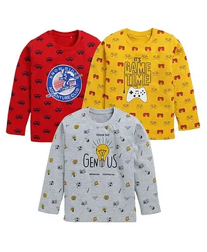 Nottie Planet Pack Of 3 Full Sleeve Game Theme Printed  Tees  - Red Yellow & Grey