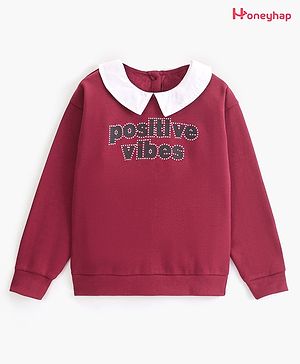 Honeyhap Premium Cotton Rich Brushed Fleece Full Sleeves Sweatshirt With Bio Finish Text Print - Persian Red