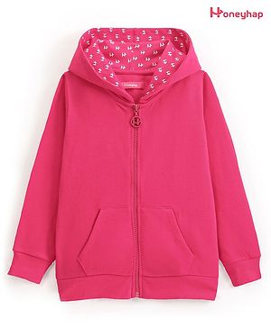 Honeyhap Premium Cotton Oversize Lightweight Rich Brushed Fleece Solid Full Sleeves Hooded Sweatjacket with Bio Finish - Cabaret