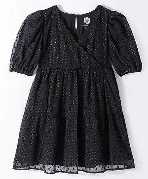 Vitamins Cotton Woven Half Sleeve Party Frock Solid Colour - Black