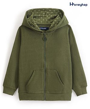 Honeyhap Premium 100% Cotton Looper Bio Finish Solid Oversize Lightwieght Full Sleeves Hooded Sweat Jacket with Bio Finish- Green