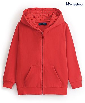 Honeyhap Premium 100% Cotton Looper Bio Finish Solid Oversize Lightwieght Full Sleeves Hooded Sweat Jacket with Bio Finish- Red