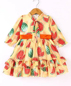Rassha Full Sleeves Watermelon Printed Dress - Yellow