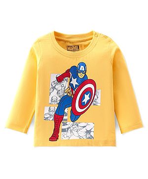 Babyhug 100% Cotton Full Sleeves T-Shirt Captain America Print - Yellow