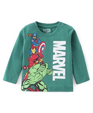 Babyhug Cotton Knit Full Sleeves Marvel Print T-Shirt - Green