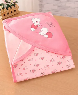 Simply Interlock Knit Towel Bear Print L 80 x B 80 cm - Baby Pink