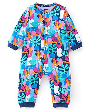 Babyhug 100% Cotton Knit Full Sleeves Romper Floral Print - Multicolour
