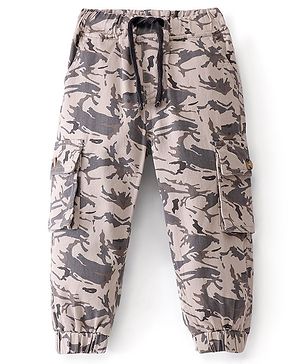 Babyhug Cotton Spandex Full Length Trouser With Camouflage - Beige