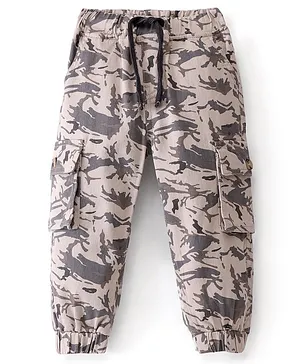 Babyhug Cotton Spandex Full Length Trouser With Camouflage - Beige