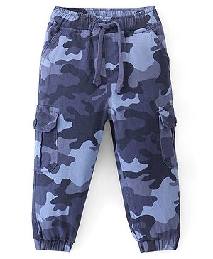 Babyhug Cotton Spandex Woven Full Length Camouflage Jogger Pant - Blue