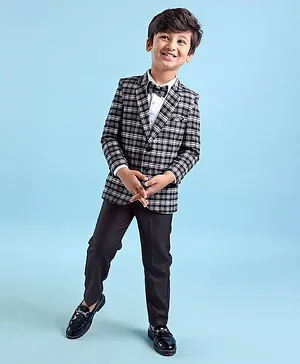 Mark & Mia Full Sleeves Party Suits with Yarn Dyed Checks Blazer & Bow Detailing- Black & White