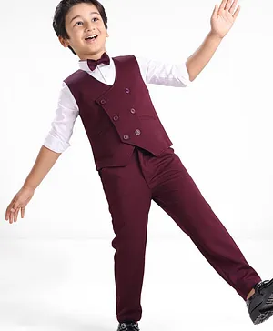 Mark & Mia Full Sleeves Party Suits with Waist Coat & Bow Detailing- Maroon