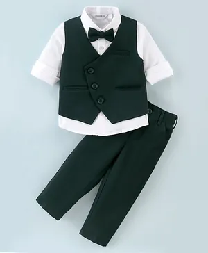 Mark & Mia Full Sleeves Three Piece Party Suit with Bow - Green & White