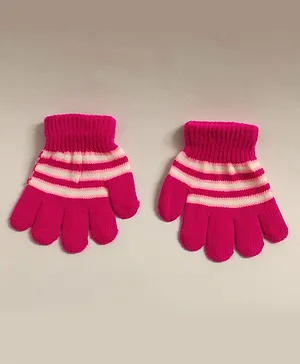 Kid-O-World PinRugby StripedGloves - Dark Pink