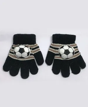 Kid-O-World Football Patch Detailed Striped  Pattern Gloves -   Black
