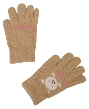 Kid-O-World Teddy Bear Detailed Woven Woollen Gloves - Beige