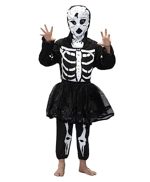 Kaku Fancy Dress Three Fourth Sleeves Halloween Theme Skeleton Costume For Girls - Black