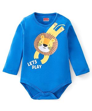 Babyhug 100% Cotton Knit Full Sleeves Onesie Lion Print - Blue