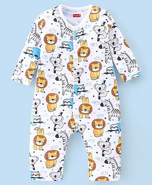 Babyhug 100% Cotton Romper With Animals Print - White