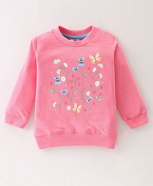 Zero Full Sleeves Sweatshirt Floral Print - Pink