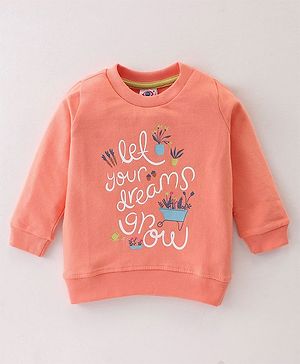 Zero Looper Knit Full Sleeves Sweatshirt Text Print - Orange