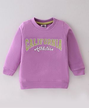 Zero Looper Knit Full Sleeves Sweatshirt Text Print - Purple