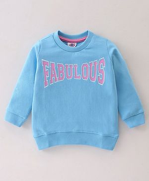 Zero Looper Knit Full Sleeves Sweatshirt Text Print - Light Turquoise