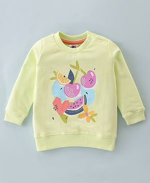 Zero Looper Knit Full Sleeves Sweatshirt Fruits Print - Green