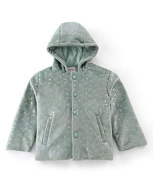 Babyhug Woven Full Sleeves Hooded  Jacket Heart Design  - Aqua
