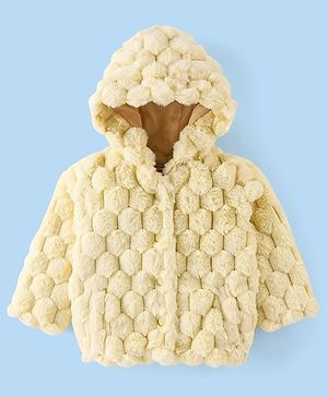 Babyhug Woven Full Sleeves Hooded Jacket with Cable Knit Design - Yellow