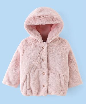 Babyhug Woven Full Sleeves Hooded Jacket with Side Pockets - Pink