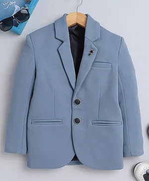 Fourfolds Full Sleeves Solid & Single Breasted Closure Detailed Buttoned Cuffed Blazer With Front Pockets - Sky Blue