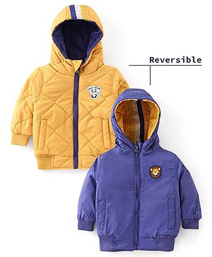 Babyhug Full Sleeves Reversible Solid Colour Hooded Jacket - Yellow
