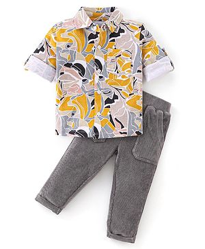 Babyhug Cotton Woven Full Sleeves Shirt & Trouser Set Abstract Printed - Grey