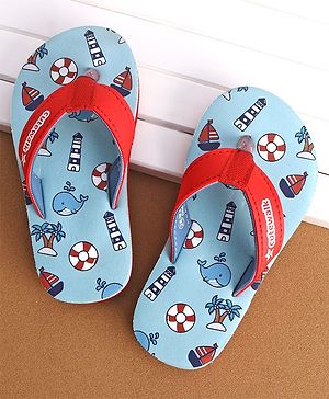 Cute Walk by Babyhug Slip On Flip Flop with Whale Print - Red & Blue